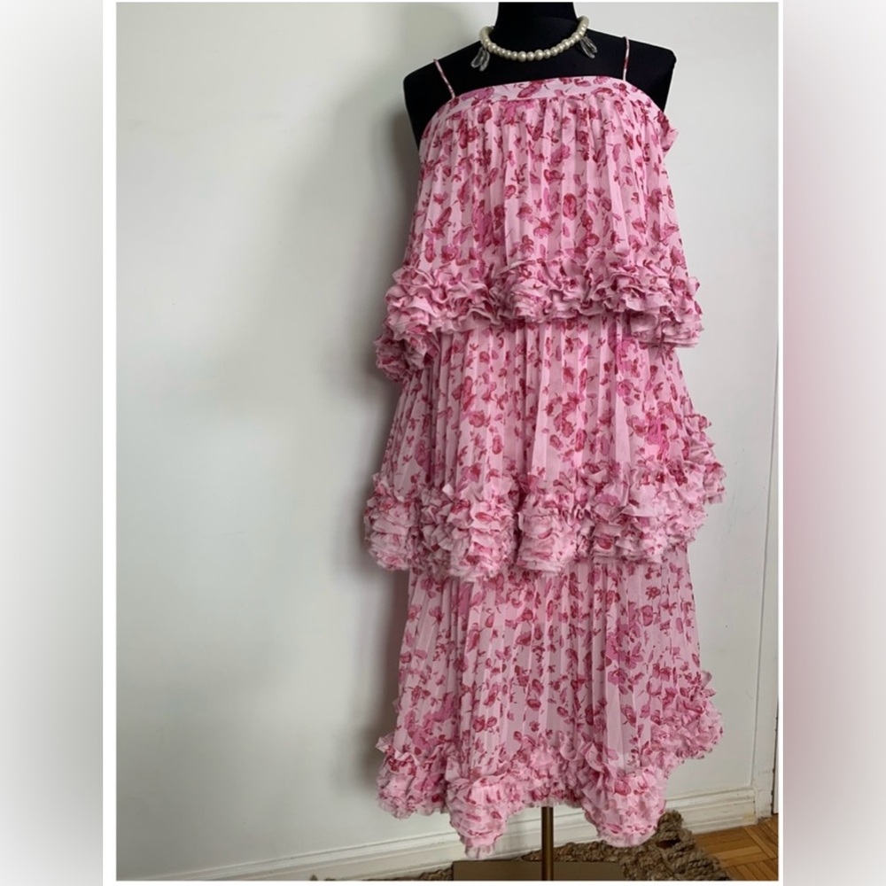 UNIQUE Ruffle Tiered Chiffon Floral Print Dress, Super Cute!!! - Picture 2 of 8